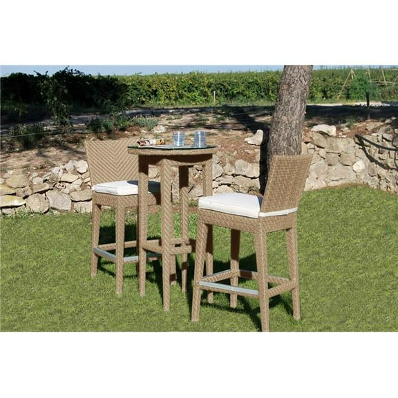 Panama Jack PJO-3801-NAT-3PP-CUSH Austin 3 Piece Round Pub Table Set with Cushion, Honey