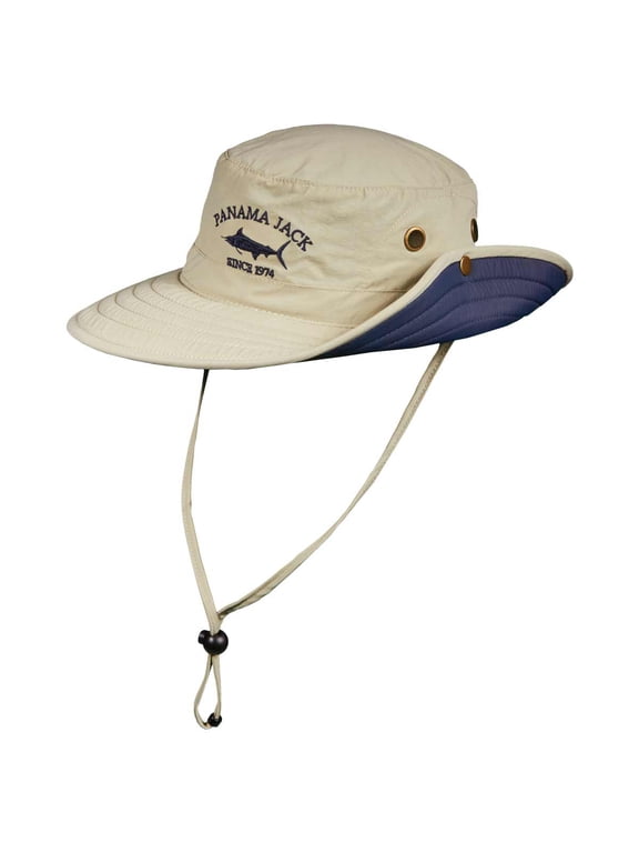 Boonie Fishing Hat - Lightweight, Packable, UPF (SPF) 50+ Sun Protection, 3" Floating Brim (Khaki/Navy, Medium)