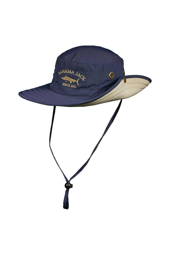 Boonie Fishing Hat - Lightweight, Packable, UPF (SPF) 50+ Sun Protection, 3" Floating Brim (Navy/Khaki, Large)