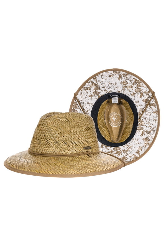 Deluxe Straw Lifeguard Hat - Floral Covered Underbrim, Packable, UPF 50+ Sun Protection
