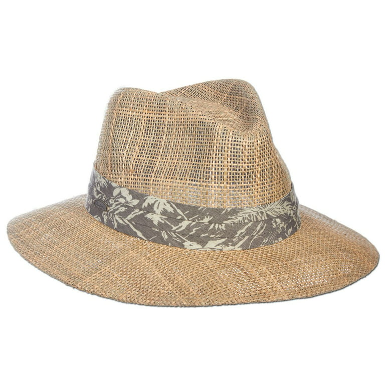 Panama Jack Dos Sombras Matte Seagrass Straw Safari Sun Hat with 3-Pleat  Ribbon Band (Tropical Light Brown Band, Small/Medium)