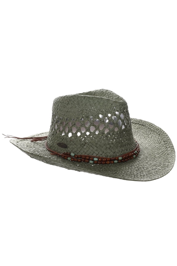 Panama Jack Drifter Sun Hat - Straw, 3 1/4" Shapeable Brim (Olive)