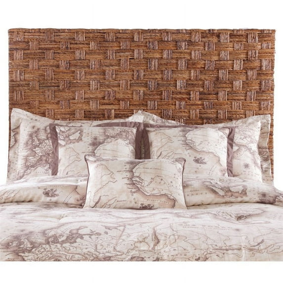 Panama Jack Driftwood Coastal Wood Woven Banana King Headboard in Coffee