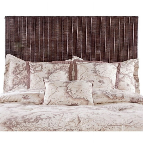 Panama Jack Driftwood Coastal Wood and Rattan Core King Headboard in Rich Cocoa