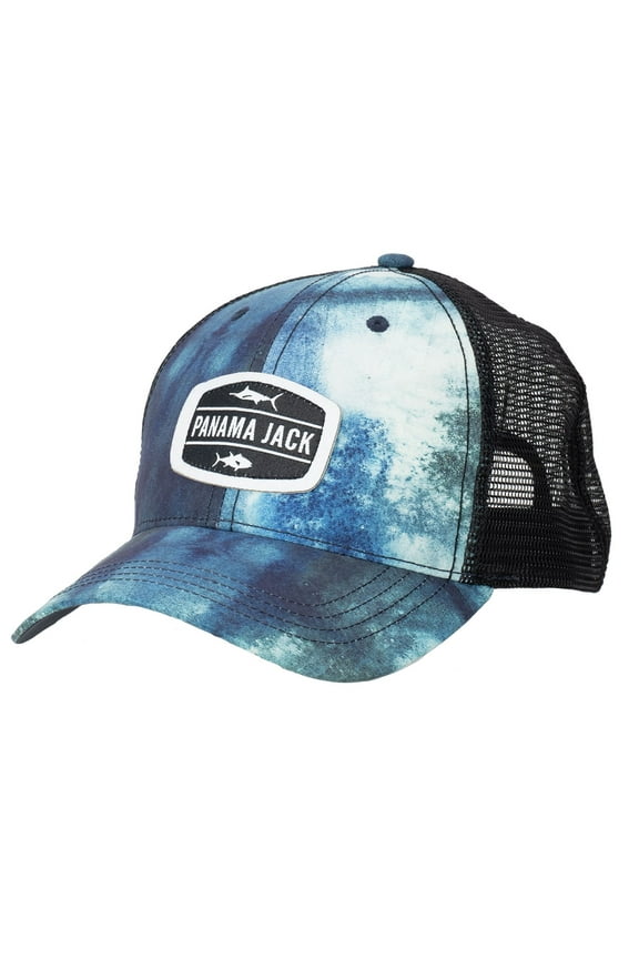 Fish Baseball Cap - Blue Lagoon Tie-Dye Microfiber, Mesh, Snap-Back (Grey)