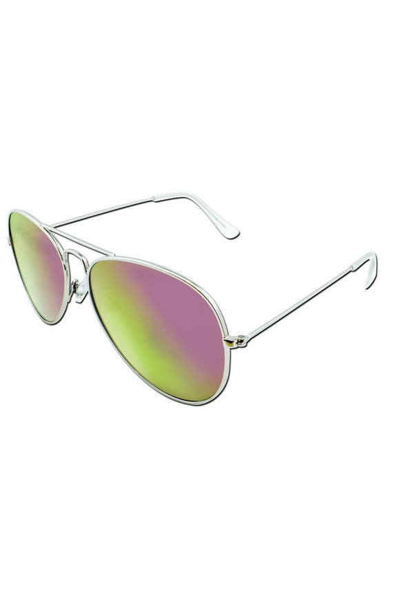 Flat Lens Aviator Sunglasses (Silver/Red)