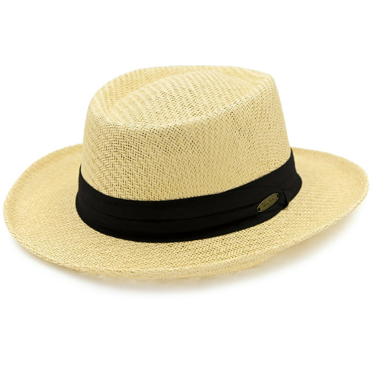 Panama Jack Gambler Straw Hat - Lightweight, 3 Big Brim, Inner Elastic  Sweatband, 3-Pleat Ribbon Hat Band (Black, Small/Medium) 