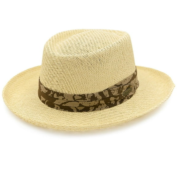 Panama Jack Gambler Straw Hat - Lightweight, 3" Big Brim, Inner Elastic Sweatband, 3-Pleat Ribbon Hat Band (Brown, Large/X-Large)