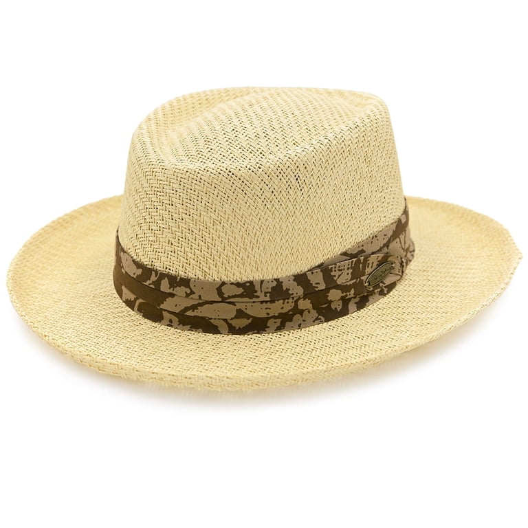 Panama Jack White Straw Hat Women\'s One SIze Brown Band Brim Woven Summer Beach Panama Jack Matte Toyo Straw Safari Sun Hat with 3-Pleat  main image 3