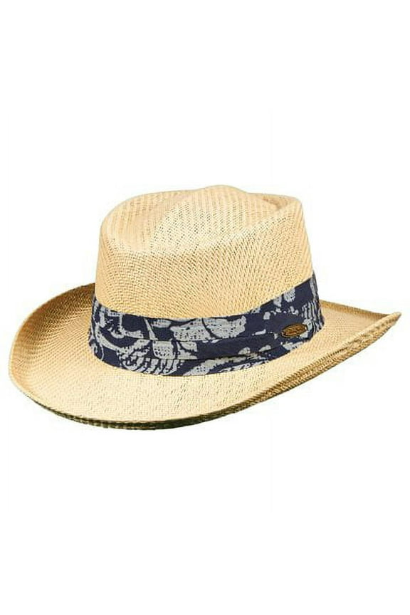 Gambler Straw Hat - Lightweight, 3" Big Brim, Inner Elastic Sweatband, 3-Pleat Ribbon Hat Band (Navy, Large/X-Large)