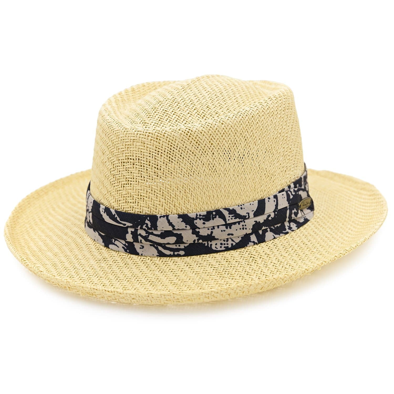 Panama Jack Gambler Straw Hat - Lightweight, 3 Big Brim, Inner Elastic Sweatband, 3-Pleat Ribbon Hat Band (Navy, Small/Medium)