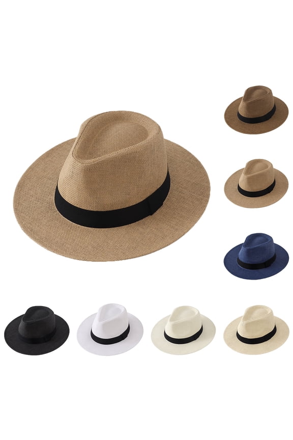 Panama Jack Hat Men Casual Straw Cowboy Hat Wide Brim Sun Hat for Beach Holiday and Outdoor Activities