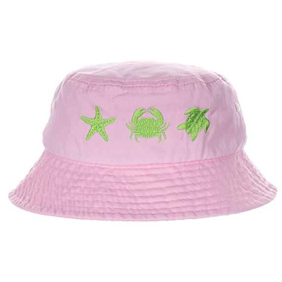 Panama Jack Infant Bucket Hat - Lightweight, Packable, Beach Sea Life, 2" Brim (Pink)