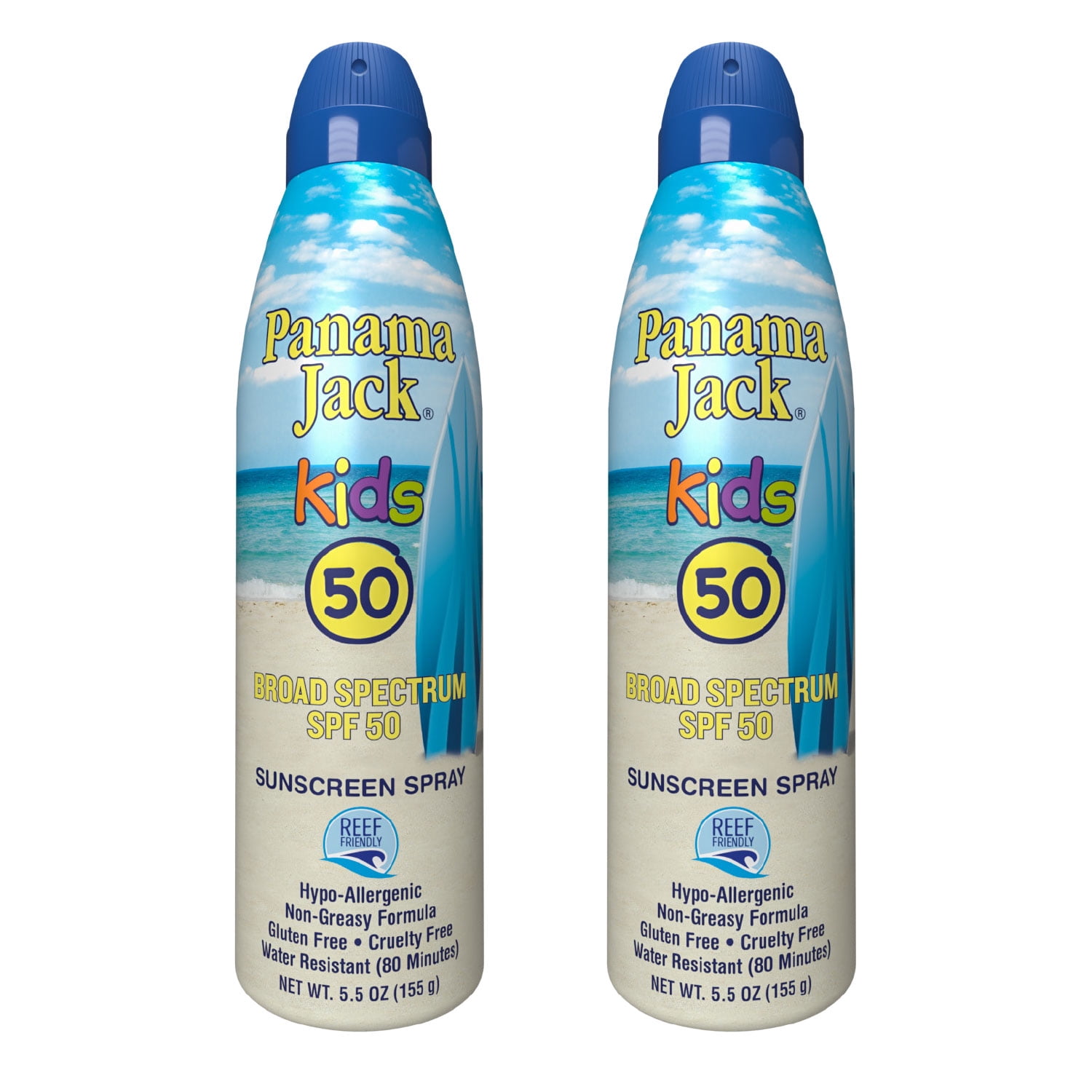Panama Jack Kids Spray Sunscreen - SPF 50, Broad Spectrum UVA/UVB Protection, PABA, Paraben, Gluten & Cruelty Free, Water Resistant (80 Minutes), 5.5 OZ (Pack of 2)