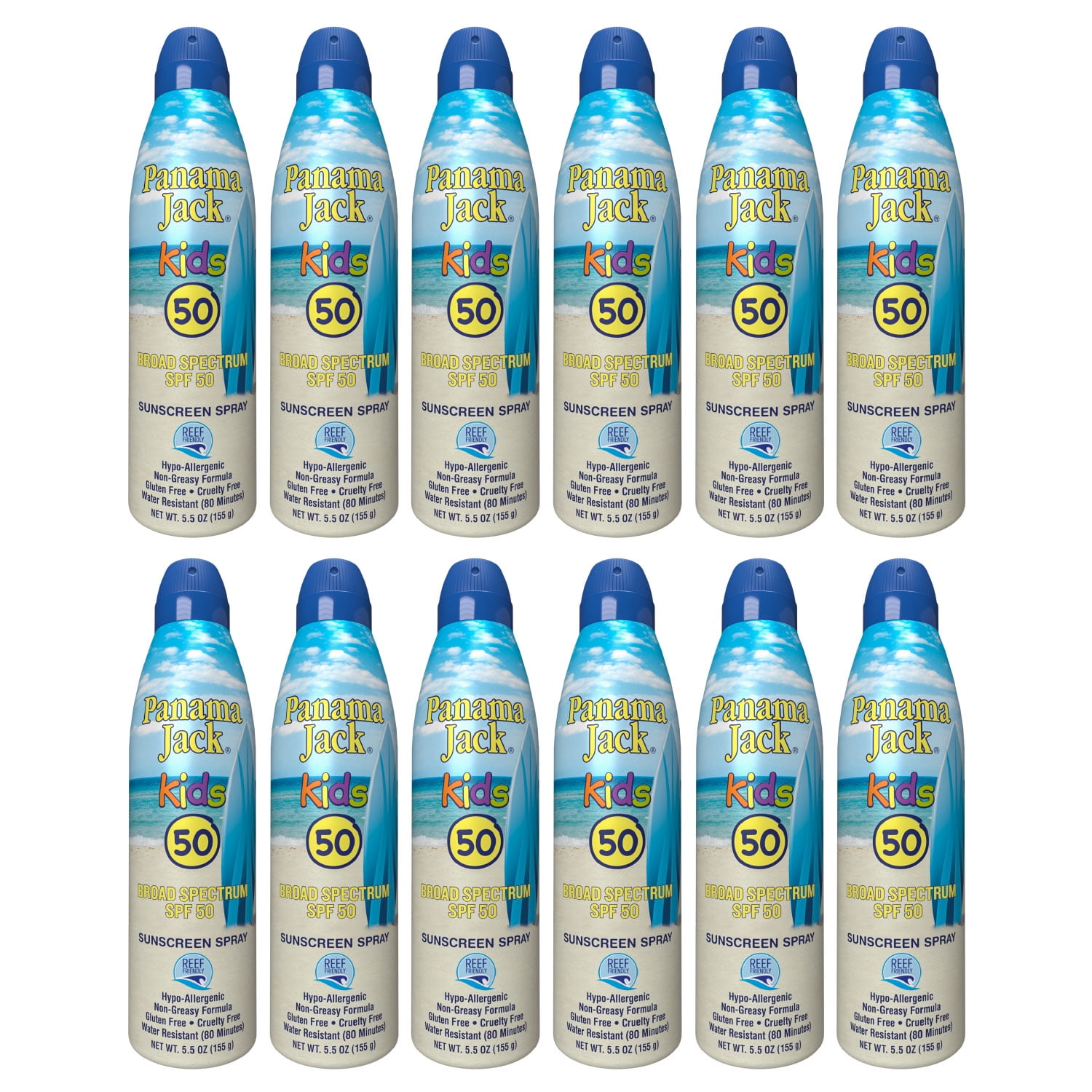 Panama Jack Kids Spray Sunscreen - SPF 50, Broad Spectrum UVA/UVB Protection, Reef-Friendly, PABA, Paraben, Gluten & Cruelty Free, Water Resistant (80 Minutes), 5.5 OZ (Pack of 12)