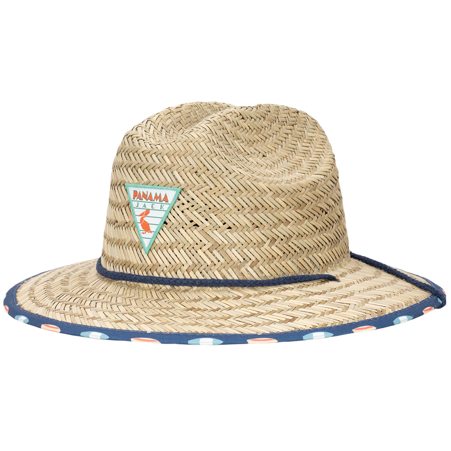 Panama Jack Kids Sun Hat - Straw Lifeguard, Surfboard Print Underbrim, UPF  (SPF) 50+ UVA/UVB Sun Protection, 3 1/4 Brim 