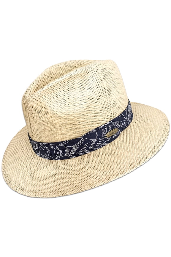 Panama Jack Matte Straw Safari Sun Hat with 3-Pleat Ribbon Band (Blue Band, Large/X-Large)