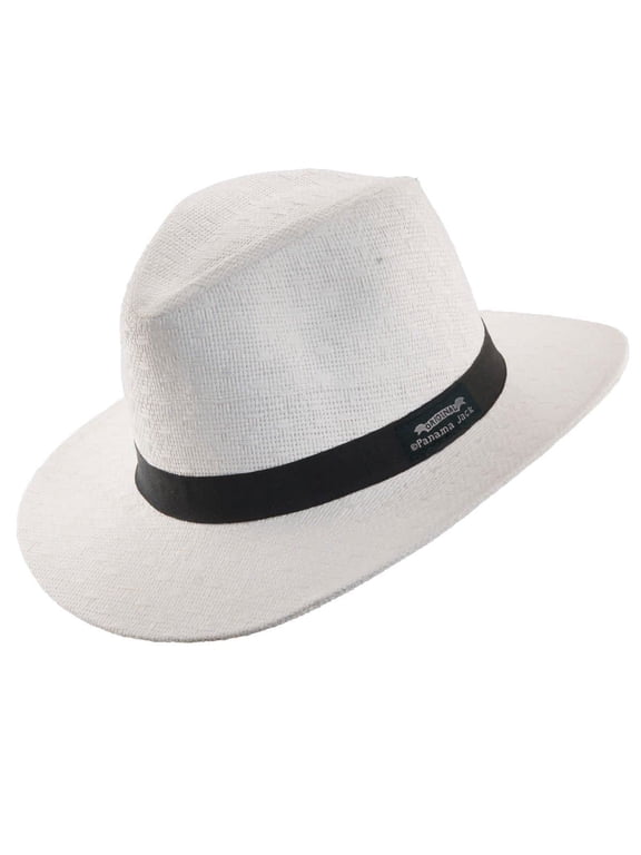 Safari Straw Hat with Black Ribbon Band, Breathable Straw Hats for Men and Women, Large, White