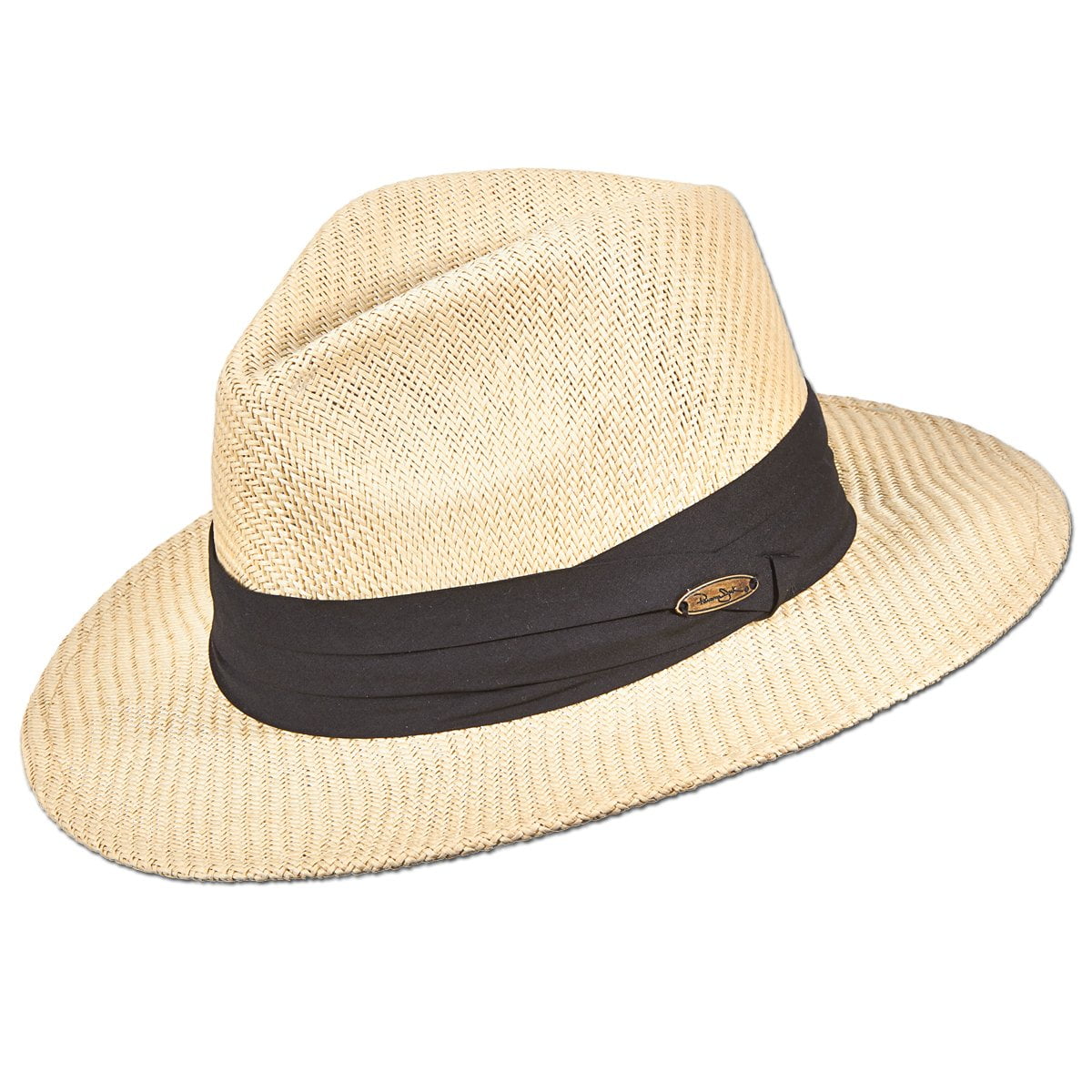 Panama Jack Matte Toyo Straw Safari Sun Hat with 3-Pleat Ribbon Band (Black Band, Large/X-Large)