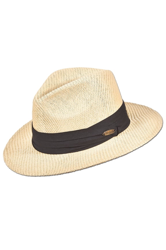 Matte Toyo Straw Safari Sun Hat with 3-Pleat Ribbon Band (Black Band, Small/Medium)