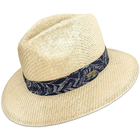 Panama Jack Matte Toyo Straw Safari Sun Hat with 3-Pleat Ribbon Band (Blue Band, Large/X-Large)