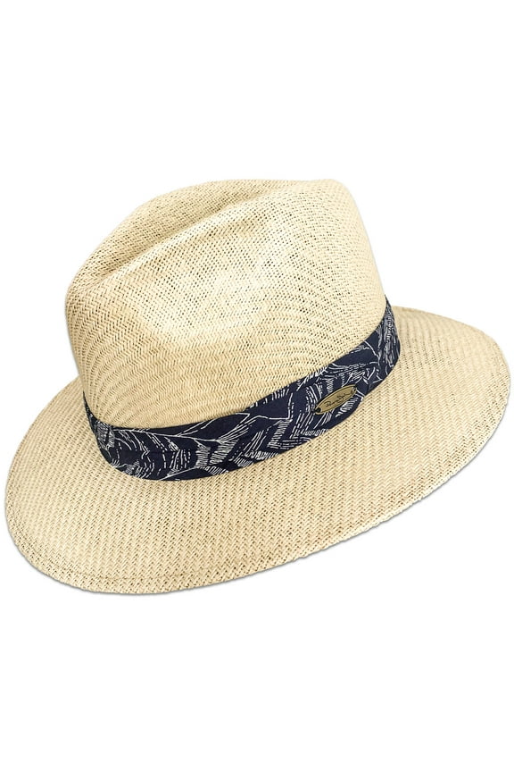 Matte Toyo Straw Safari Sun Hat with 3-Pleat Ribbon Band (Blue Band, Small/Medium)