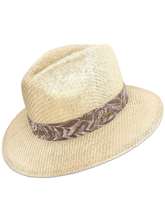 Matte Toyo Straw Safari Sun Hat with 3-Pleat Ribbon Band (Brown Band, Large/X-Large)