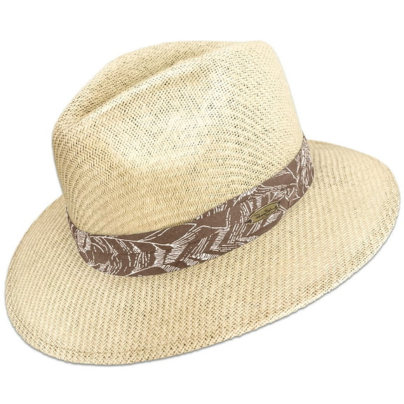 Panama Jack Matte Toyo Straw Safari Sun Hat with 3-Pleat Ribbon Band (Brown Band, Small/Medium)
