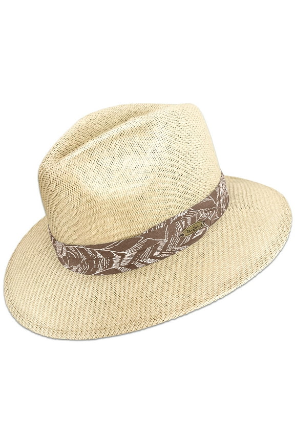 Matte Toyo Straw Safari Sun Hat with 3-Pleat Ribbon Band (Brown Band, Small/Medium)