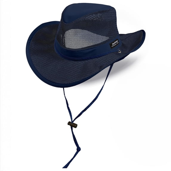 Panama Jack Men’s Mesh Crown Safari Sun Hat, Beach Hats for Men with Adjustable Chin Cord, Medium, Navy