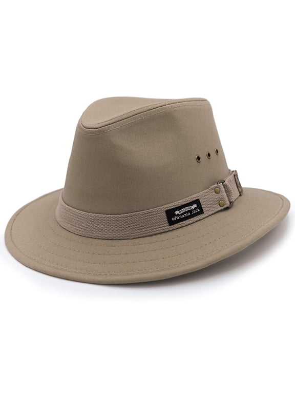 Safari Sun Hat with Black Buckled Band, Canvas Hats for Men and Women, Large, Khaki