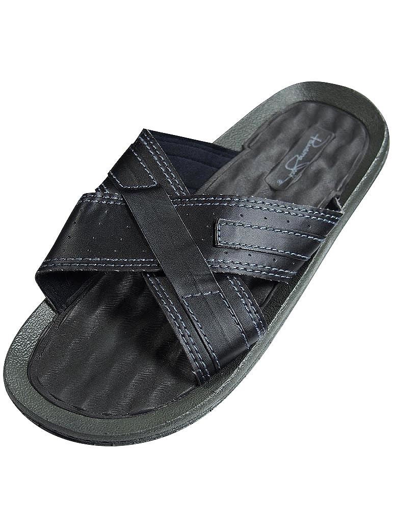 Panama Jack Mens Faux Leather X-Band Cross Band Slide Sandal Shoe 36757-12D(M)US black - image 1 of 2
