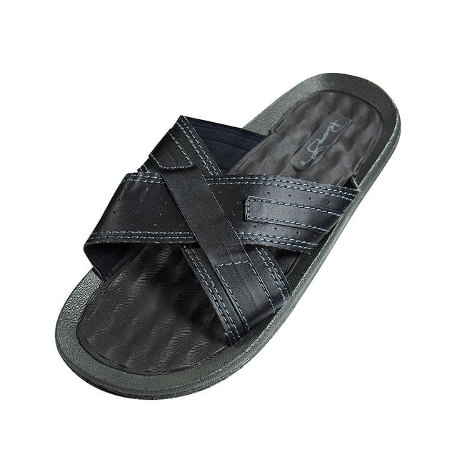 Panama Jack Mens Faux Leather X-Band Cross Band Slide Sandal Shoe 36757-12D(M)US black