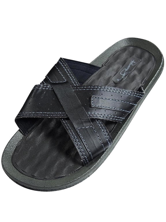 Mens Faux Leather X-Band Cross Band Slide Sandal Shoe 36757-12D(M)US black