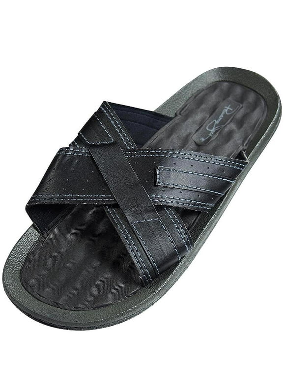 Panama Jack Mens Faux Leather X-Band Cross Band Slide Sandal Shoe 36757-12D(M)US black