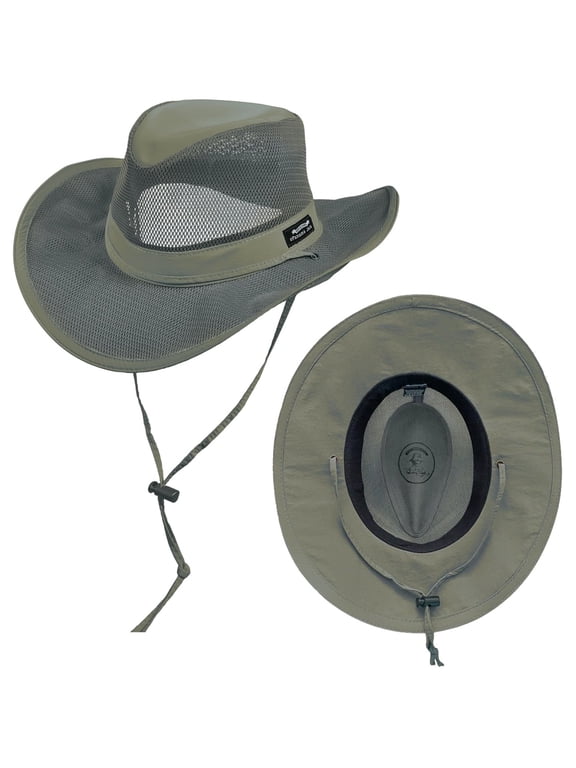 Men’s Mesh Crown Safari Sun Hat, Beach Hats for Men with Adjustable Chin Cord, XL, Charcoal