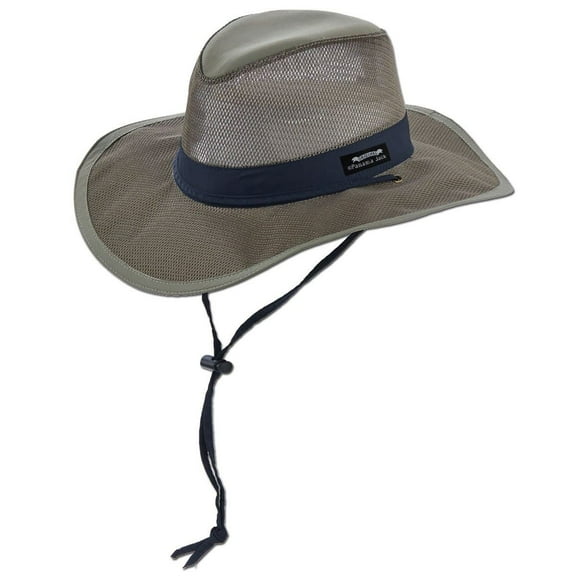 Panama Jack Mesh Crown Safari Sun Hat, 3" Brim, Adjustable Chin Cord, UPF (SPF) 50  Sun Protection (Fossil, Large)