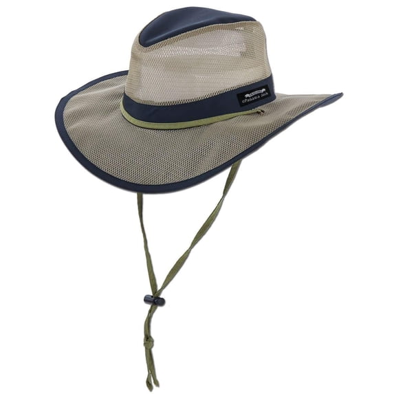 Panama Jack Men's Mesh Crown Safari Sun Hat with Chin Cord, UPF 50+, Large, Navy