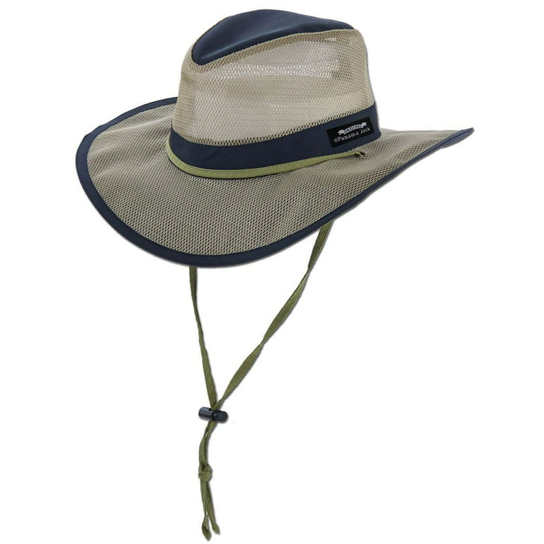Panama Jack Mesh Crown Safari Sun Hat, 3 Brim, Adjustable Chin Cord, UPF  (SPF) 50+ Sun Protection (Navy, Medium)