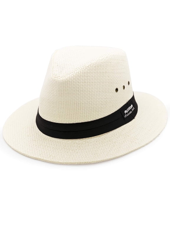 Matte Toyo Safari Sun Hat with Black Ribbon Band, Straw Hats for Men and Women, Large, Natural