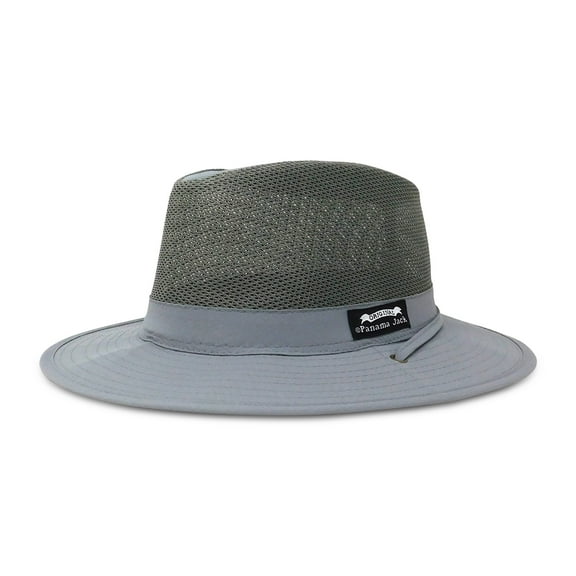 Panama Jack Nylon Mesh Safari Hat - Lightweight, UPF (SPF) 50+ Sun Protection, 2 1/2" Big Brim, Chin Strap (Charcoal, Large)