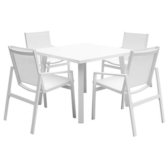 Panama Jack PJO-2401-WHT-5DA-GL Mykonos 5 Piece Square Dining Set, White