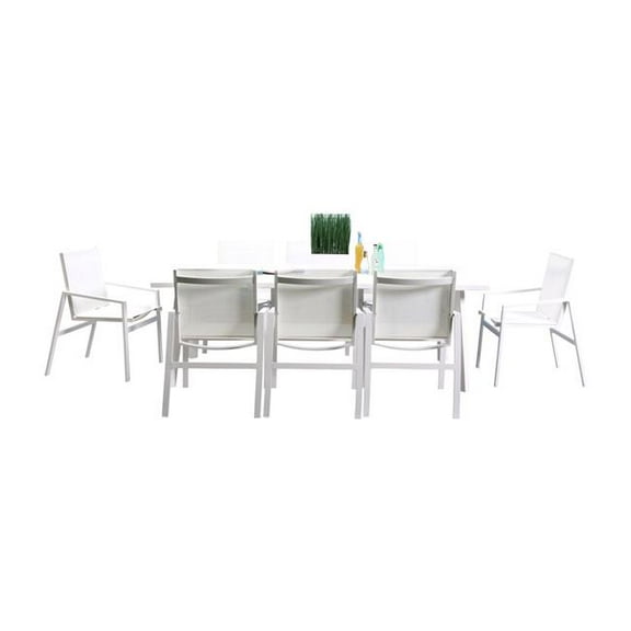 Panama Jack PJO-2401-WHT-9DA-GL Mykonos 9 Piece Rectangle Dining Set, White