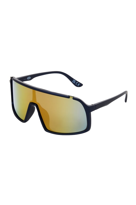 Polarized Digital Blue Shield Wrap Yellow Mirror Sunglasses, 100% UVA-UVB Protection