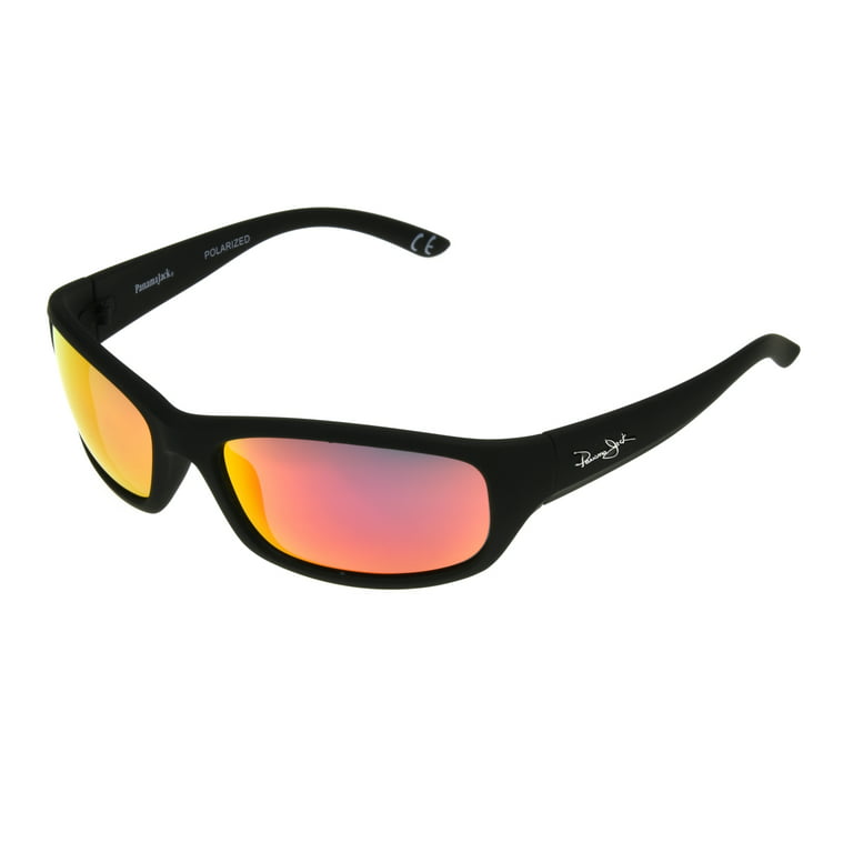 Panama Jack Polarized Wrap Sunglasses - Red Mirror Impact Resistant Lenses,  100% UVA - UVB Sun Protection