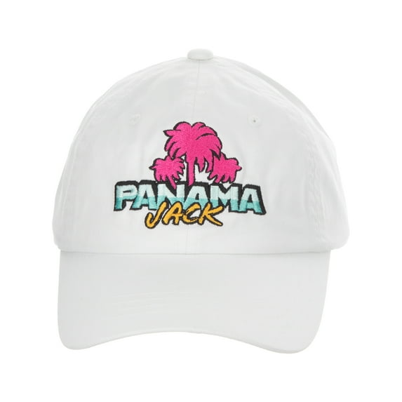 Panama Jack Retro Palm Baseball Cap, Adjustable Closure, Packable, Lightweight, 3" Brim (White)