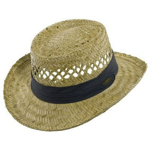 Panama Jack Rush Straw Gambler Hat - Inner Elastic Sweatband, 3" Brim (Black, Small/Medium)
