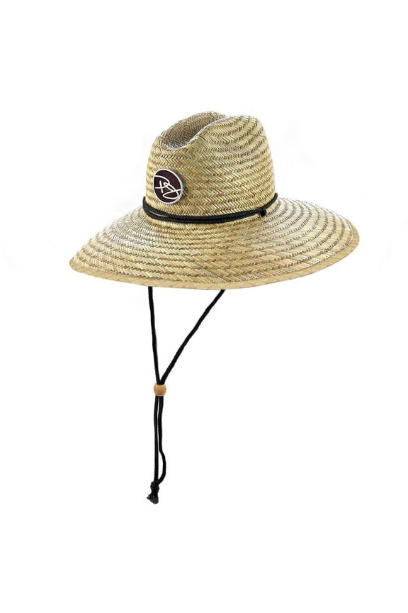 Rush Straw Lifeguard Sun Hat, 4" Bound Big Brim, Chin Cord and Toggle with Logo Patch (Brown, Large/X-Large)