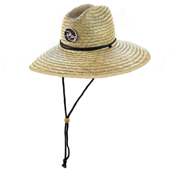 Panama Jack Rush Straw Lifeguard Sun Hat, 4" Bound Big Brim, Chin Cord and Toggle with Logo Patch (Brown, Small/Medium)