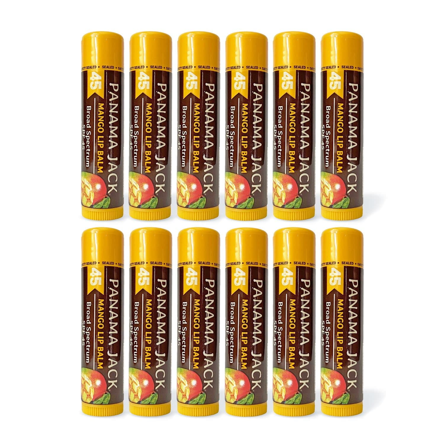 Panama Jack SPF 45 Lip Balm - Broad Spectrum UVA-UVB Sunscreen Protection, Prevents & Soothes Dry, Chapped Lips (Pack of 12, Mango)